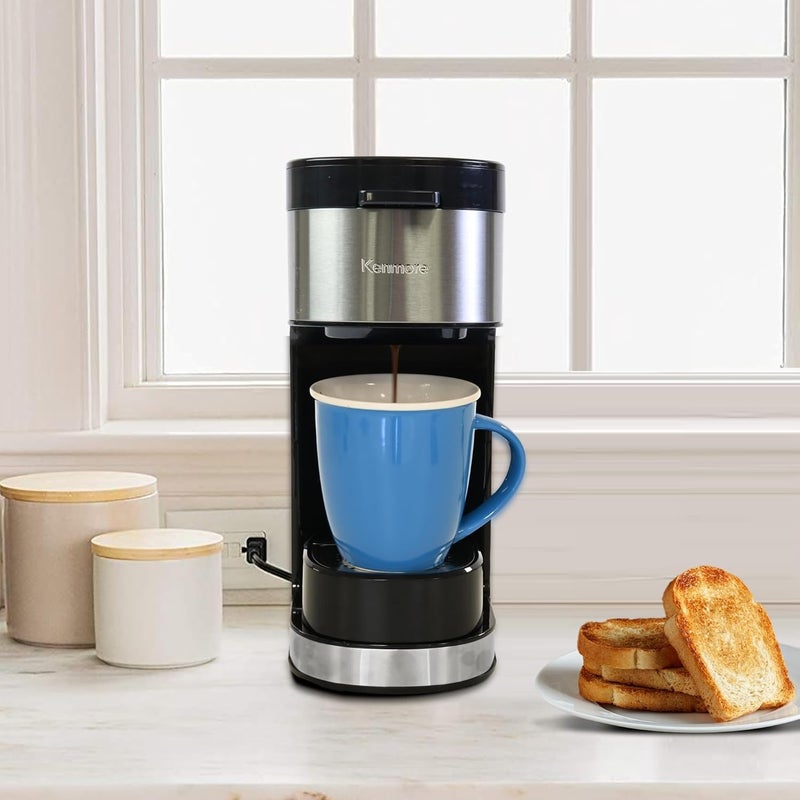 Koolatron Kenmore Single Serve Coffee Maker & Stainless Steel Travel Mug, Capsule/Pod & Ground Coffee Brewing, K Cup Compatible, Hot & Iced Coffee Machine, 6 to 14 Oz Brew Sizes, Auto Shut-Off, Black - Image 2